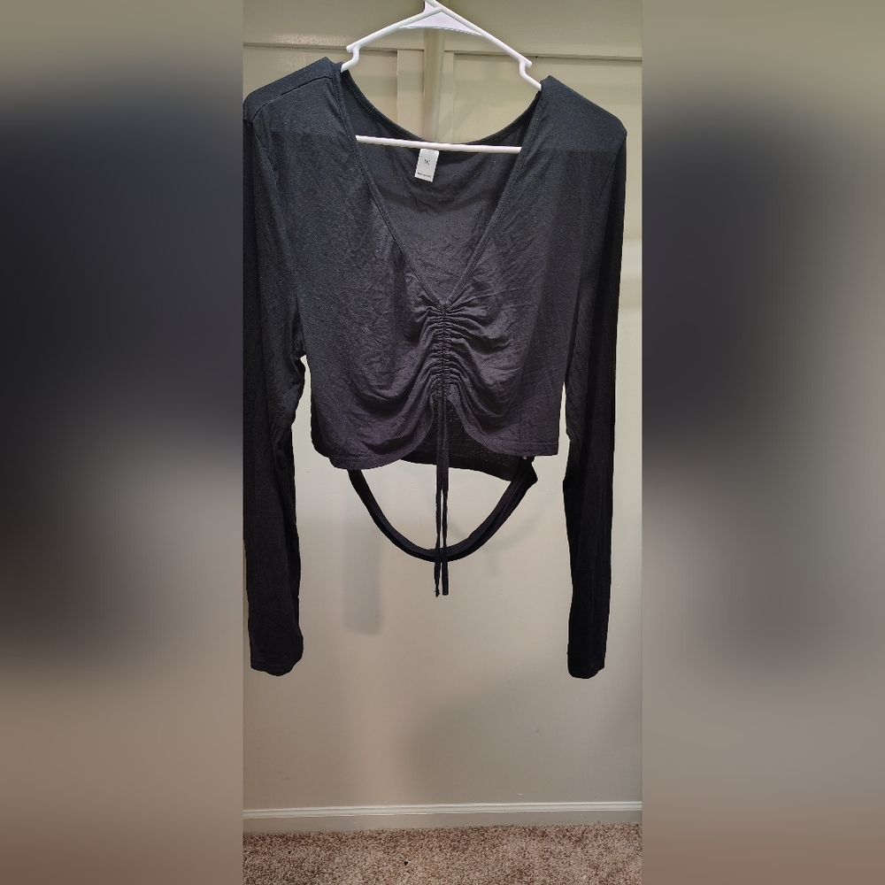 Black Ruched Long Sleeve Top